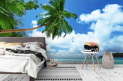 3D Tropical Blue Sky White Cloud Beach Wall Mural Wallpaper 11- Jess Art Decoration