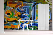 Abstract Graffiti Blue Yellow Pattern Wallpaper urban graffiti wall mural for teen room, studio or feature wall - view 2