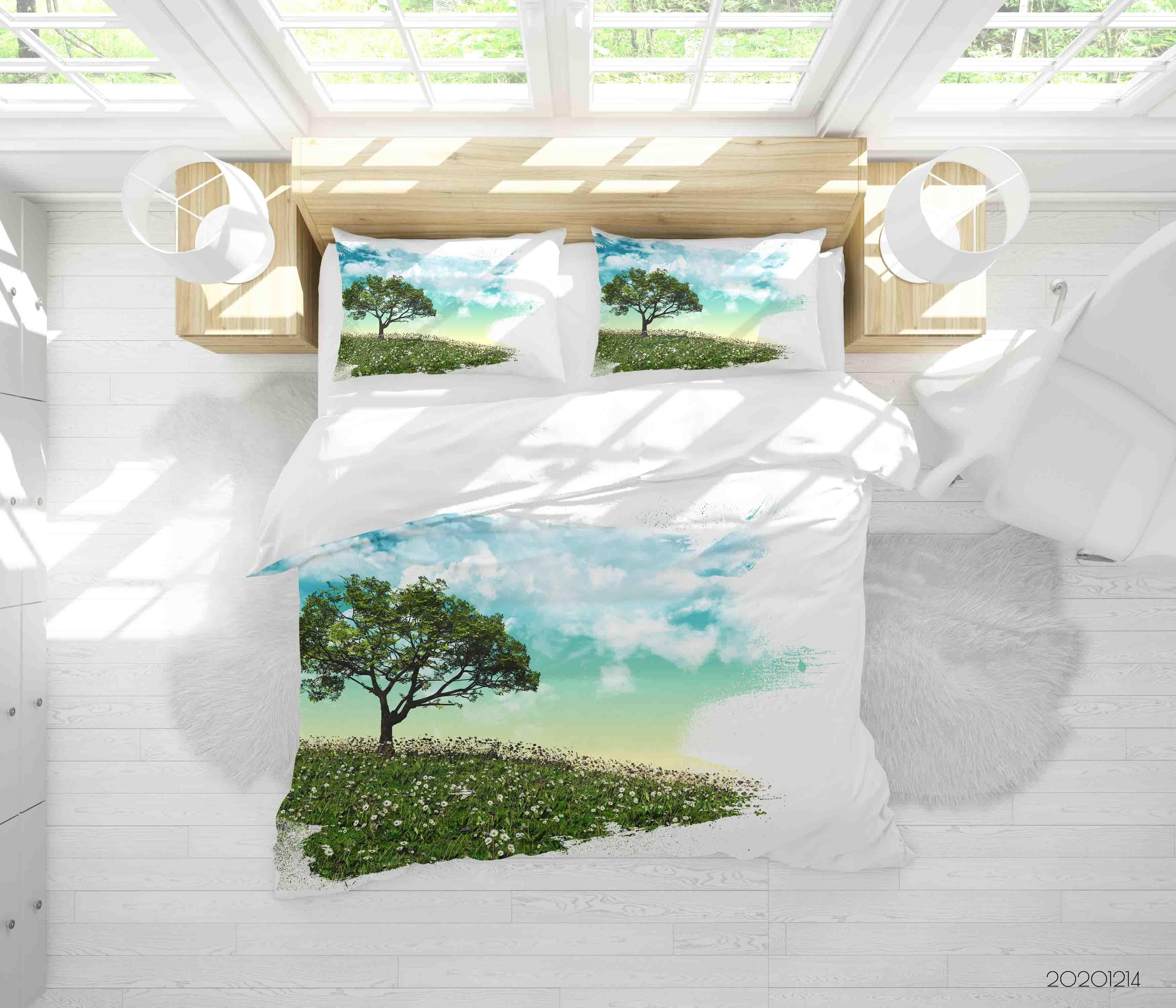 3D Landscape Blue Sky Cloud Green Tree Plant Quilt Cover Set Bedding Set Duvet Cover Pillowcases LXL- Jess Art Decoration
