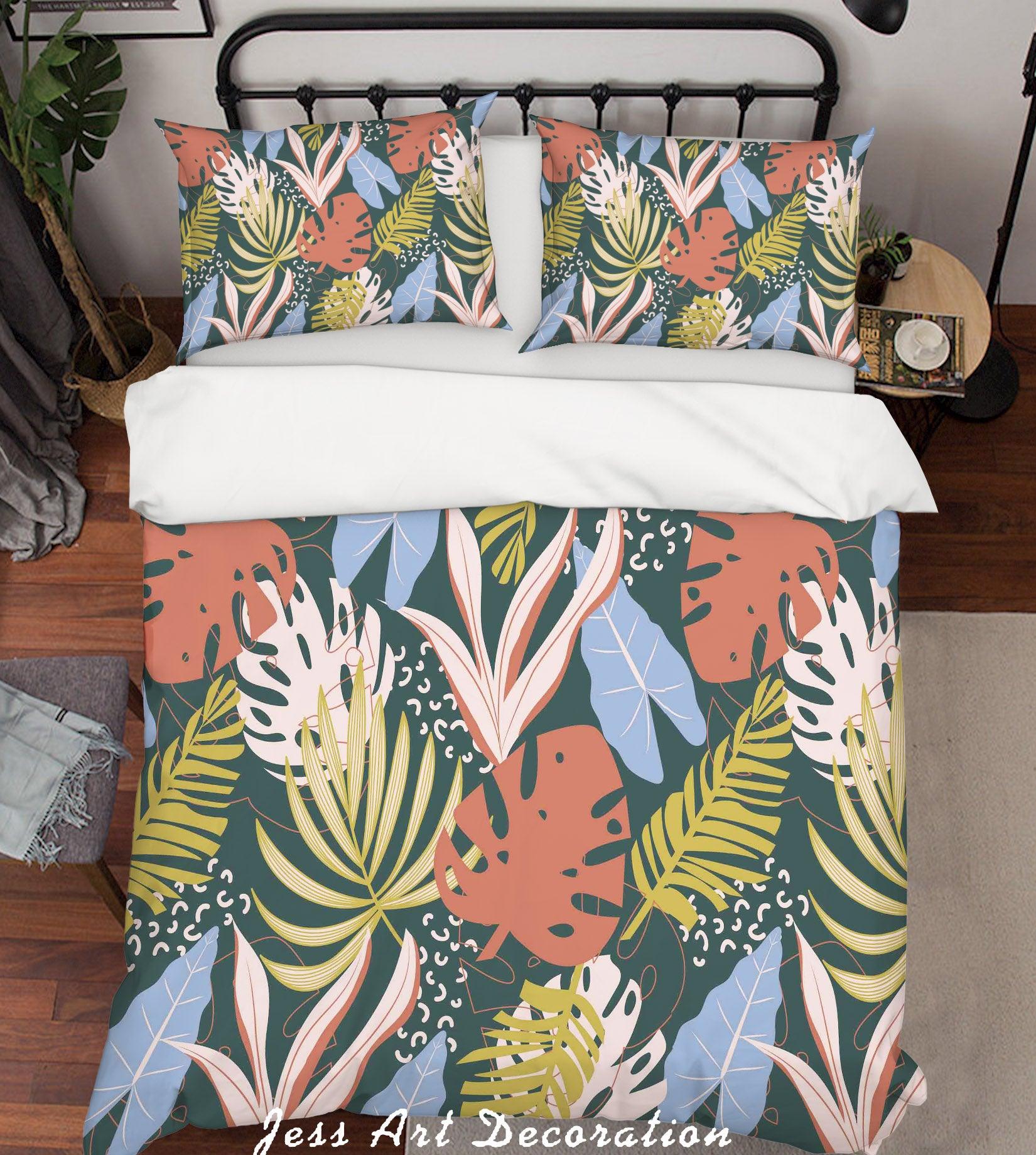 3D Leaves Green Quilt Cover Set Bedding Set Pillowcases 145- Jess Art Decoration