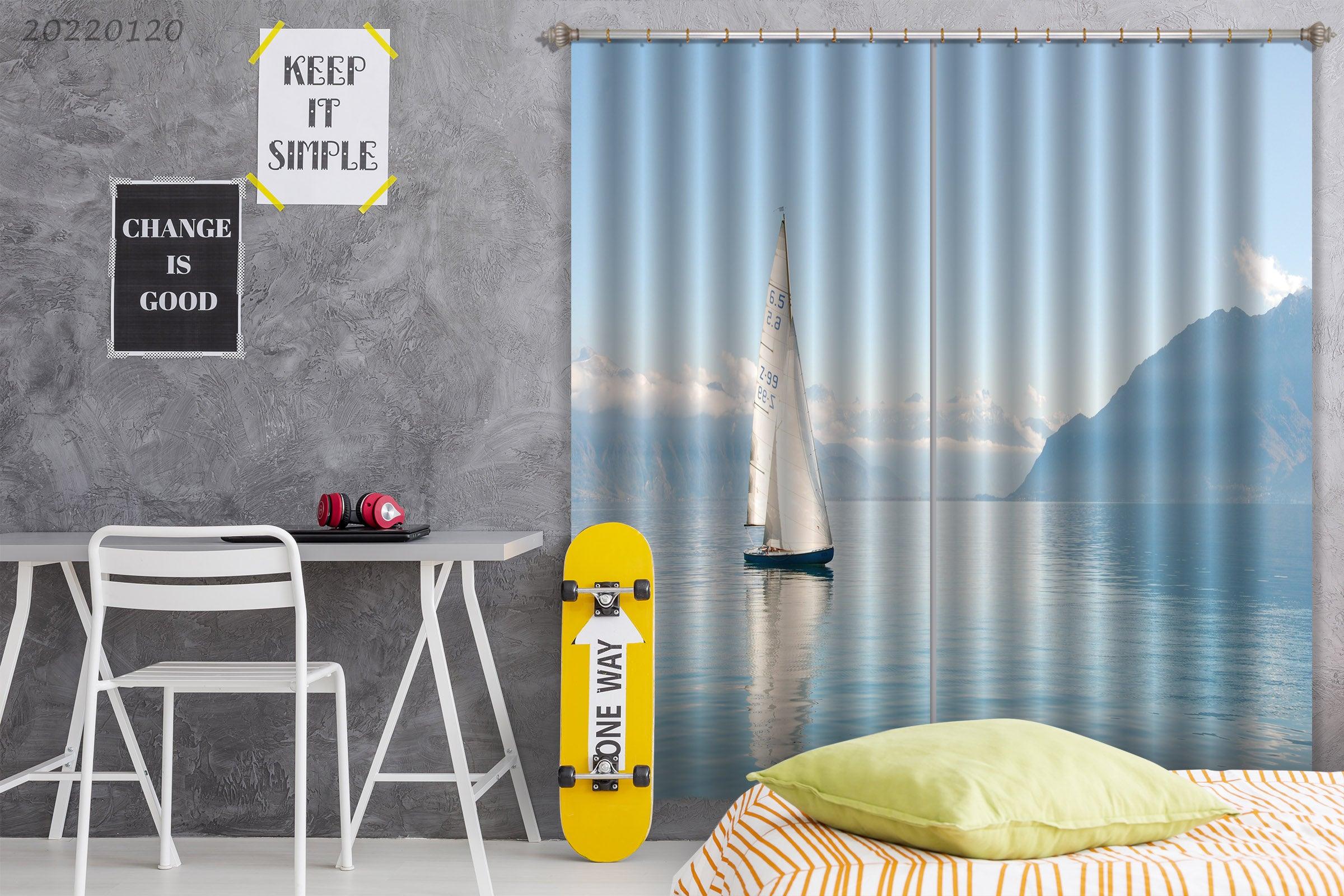 3D Mountain Sea Sailboat Curtains and Drapes GD 1661- Jess Art Decoration