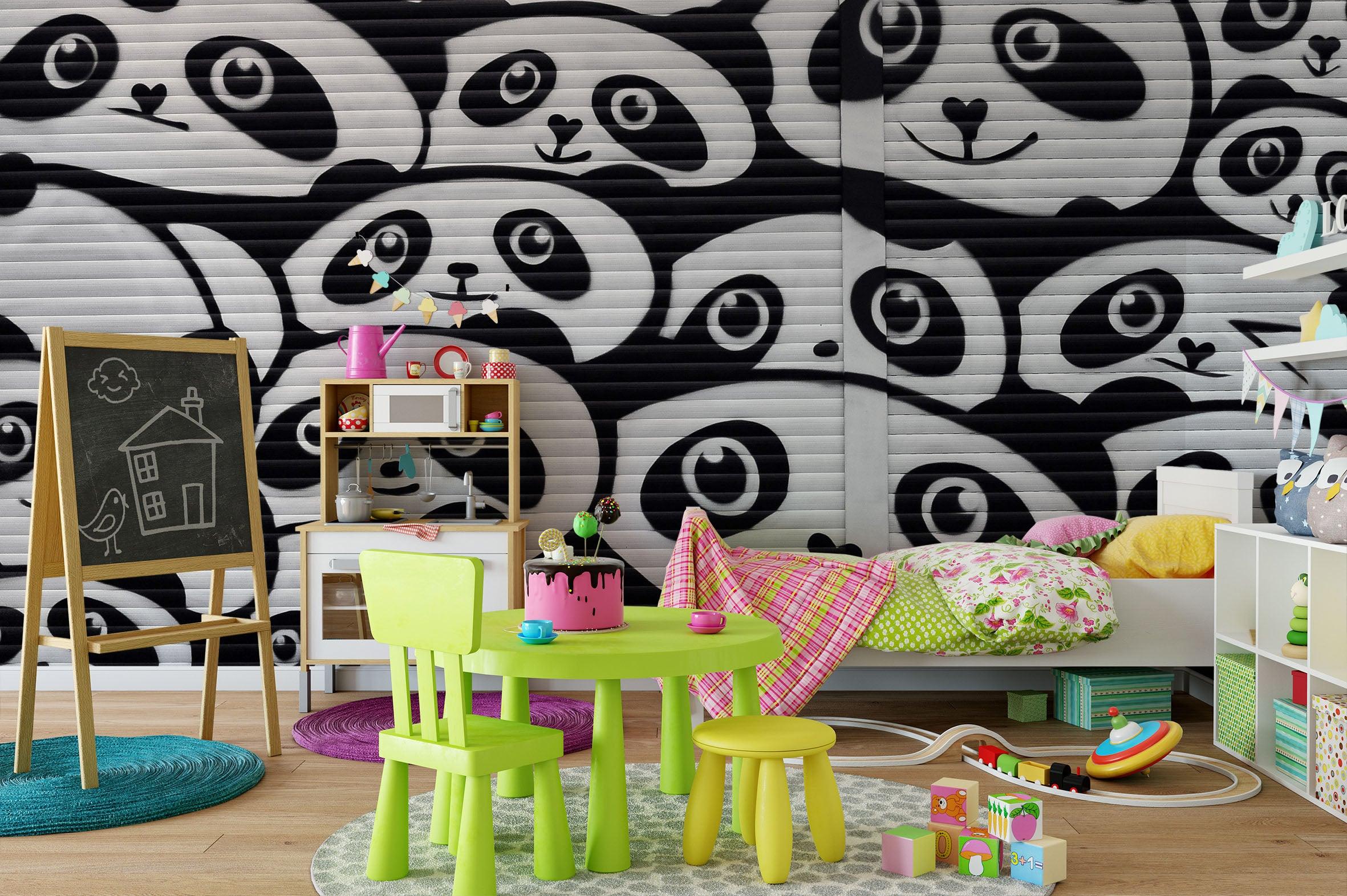 3D Watercolor Black White Panda Wall Mural Wallpaper 188- Jess Art Decoration