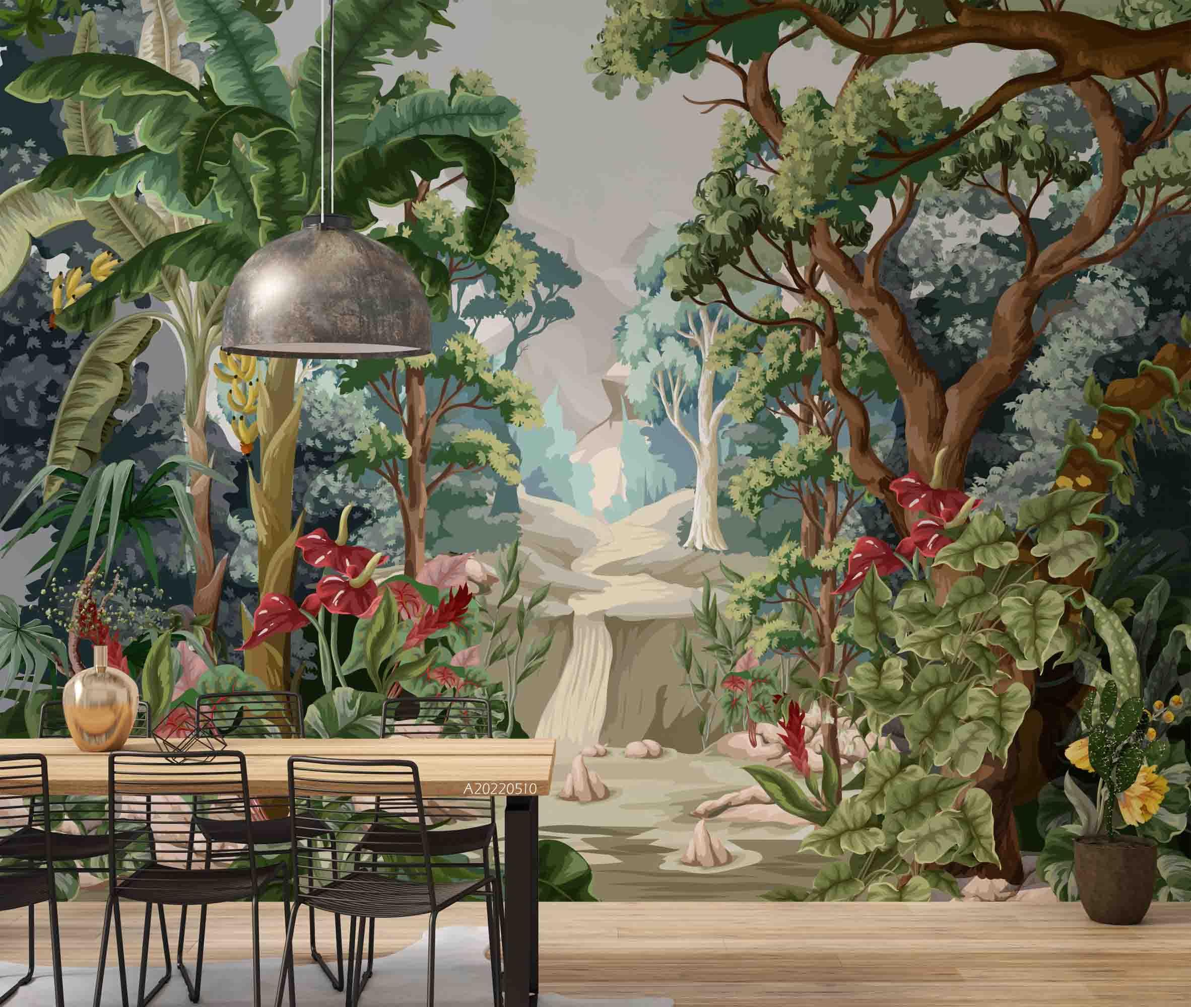 3D Tropic Forest Waterfall Wall Mural Wallpaper SWW 46- Jess Art Decoration