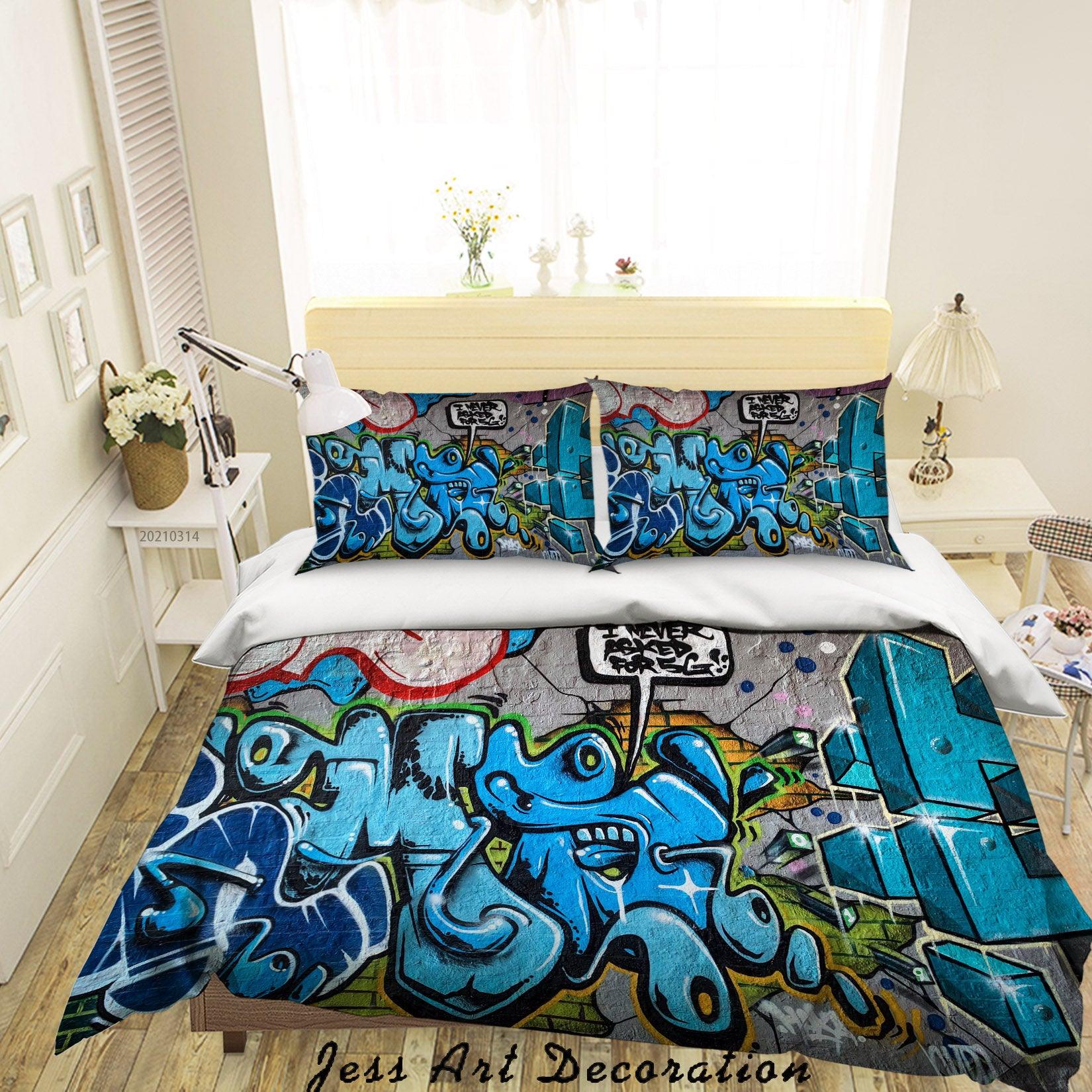 3D Abstract Blue Street Graffiti Quilt Cover Set Bedding Set Duvet Cover Pillowcases 187- Jess Art Decoration
