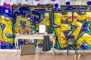 3D Wooden Floor Yellow Slogan Graffiti Wall Mural Wallpaper 134- Jess Art Decoration