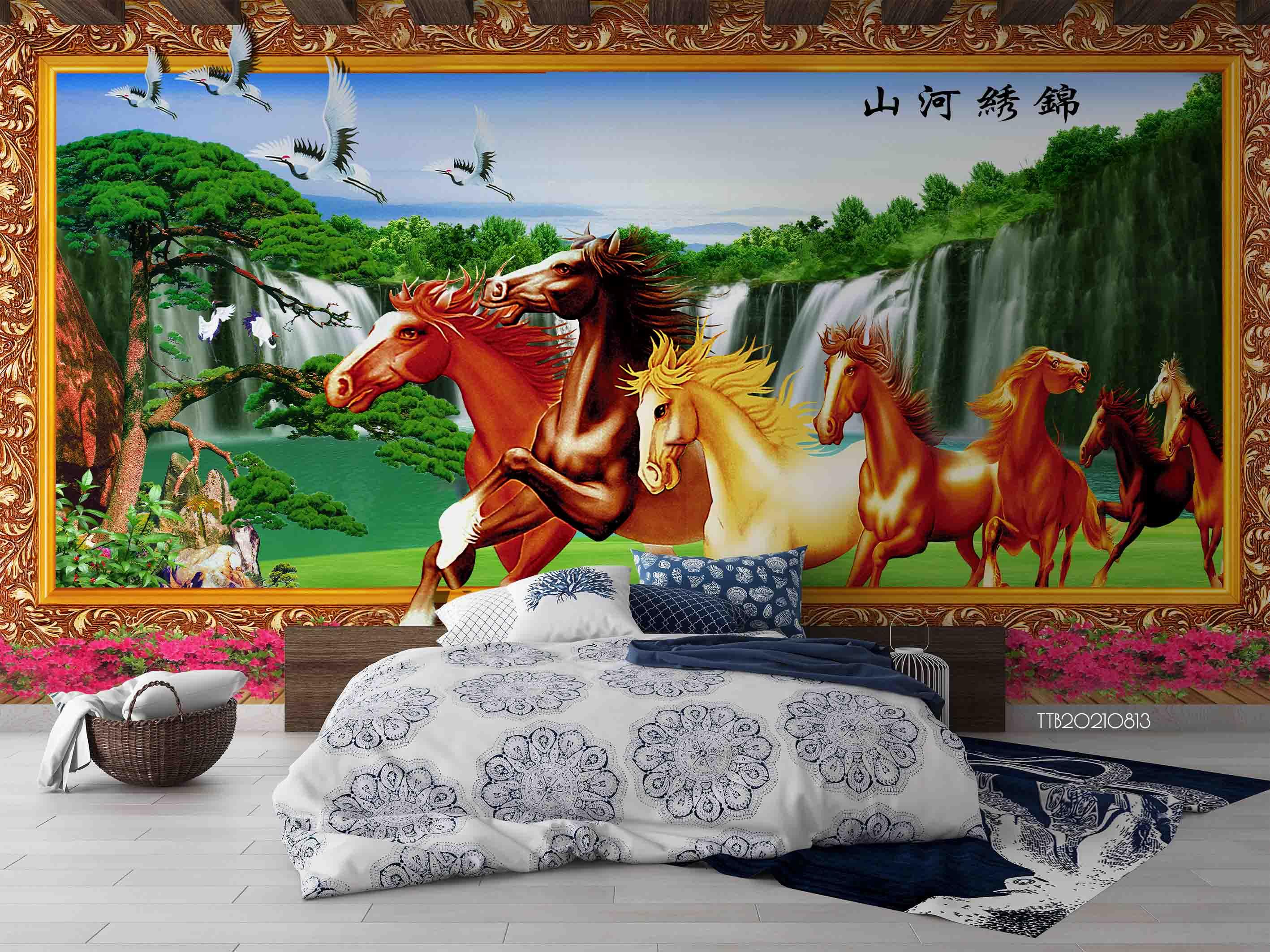 3D Chinese Style Landscape Horse Wall Mural Wallpaper SWW5126- Jess Art Decoration