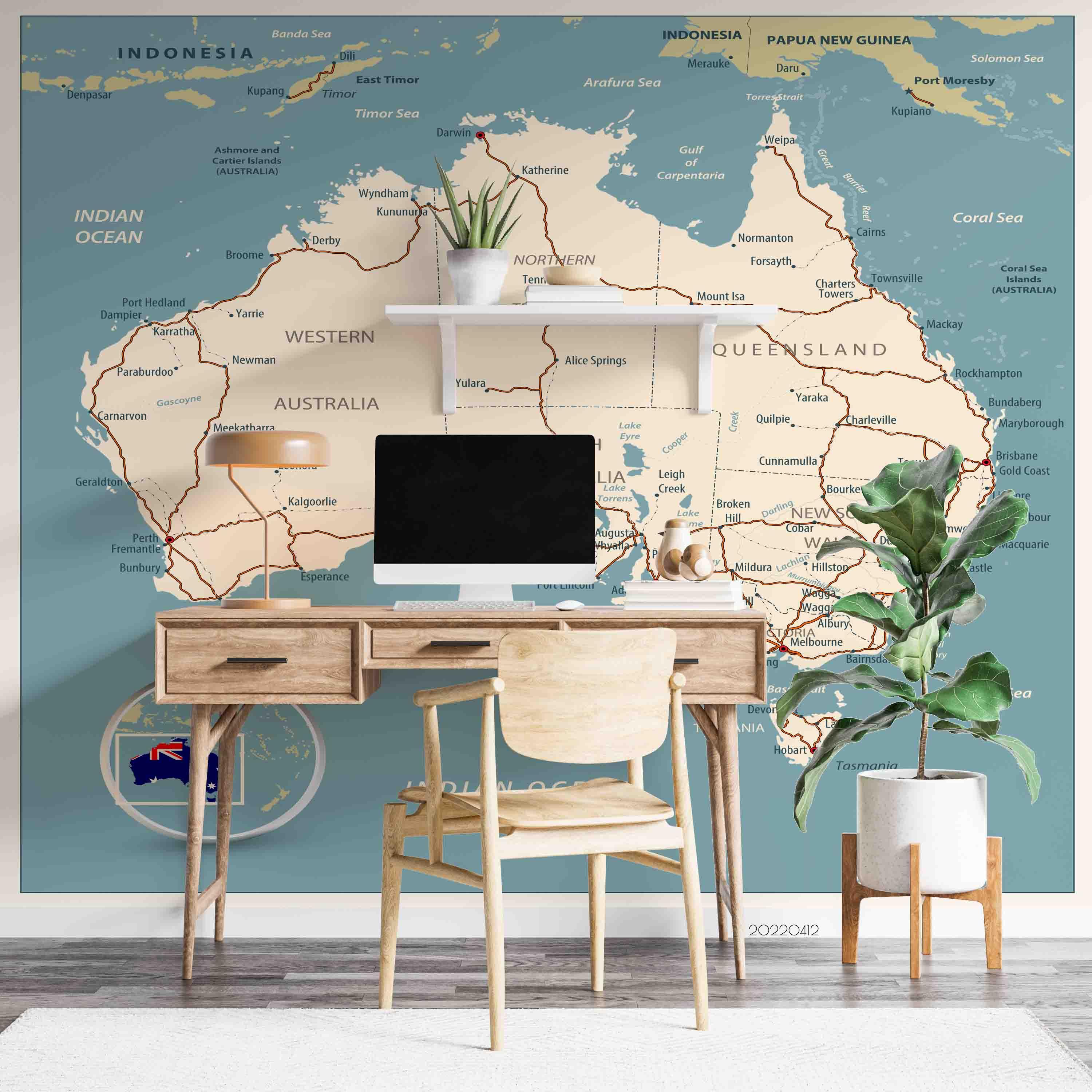 3D Map Australia Land Ocean Wall Mural Wallpaper GD 3934- Jess Art Decoration