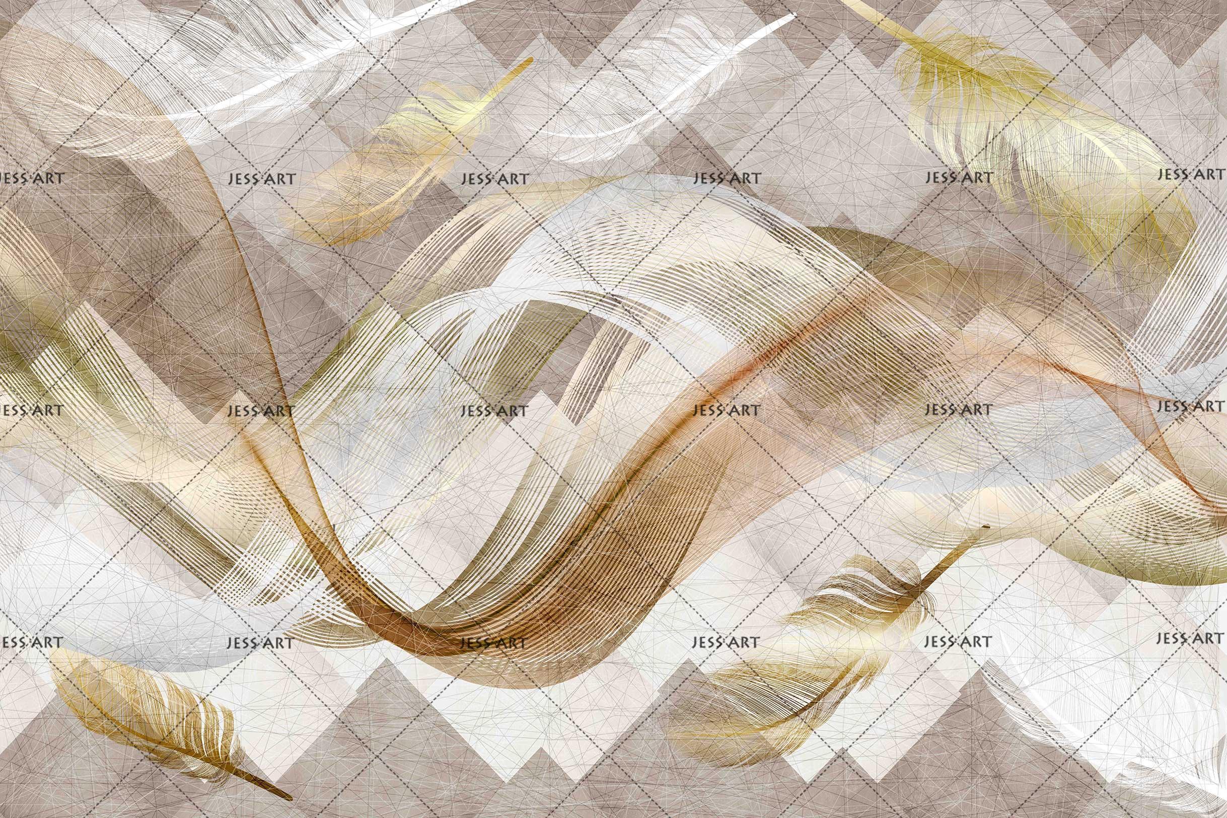 3D Curved Pattern Feathers Triangle Wall Mural Wallpaper SF52- Jess Art Decoration