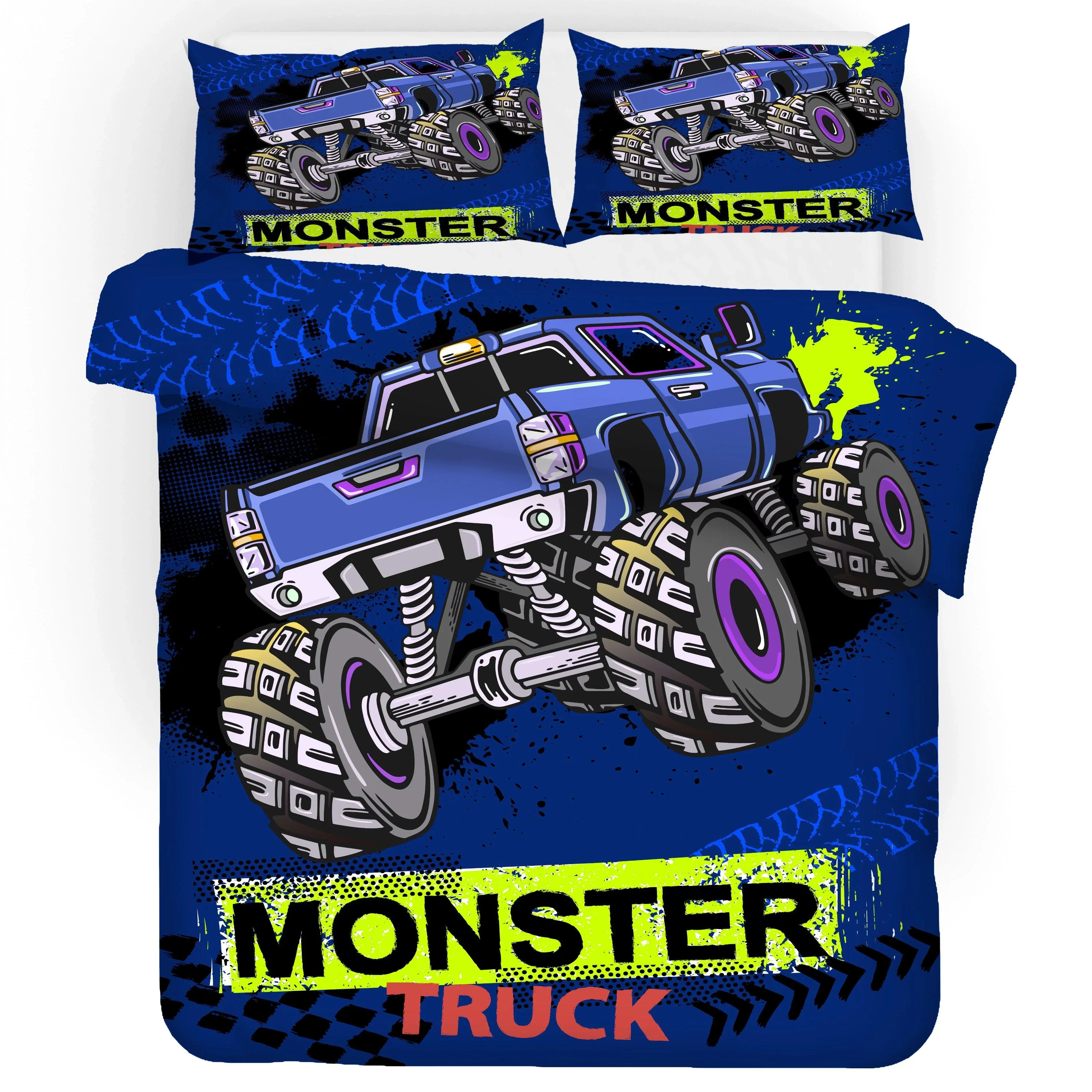3D Cartoon Monster Truck Quilt Cover Set Bedding Set Duvet Cover Pillowcases WJ 1698- Jess Art Decoration