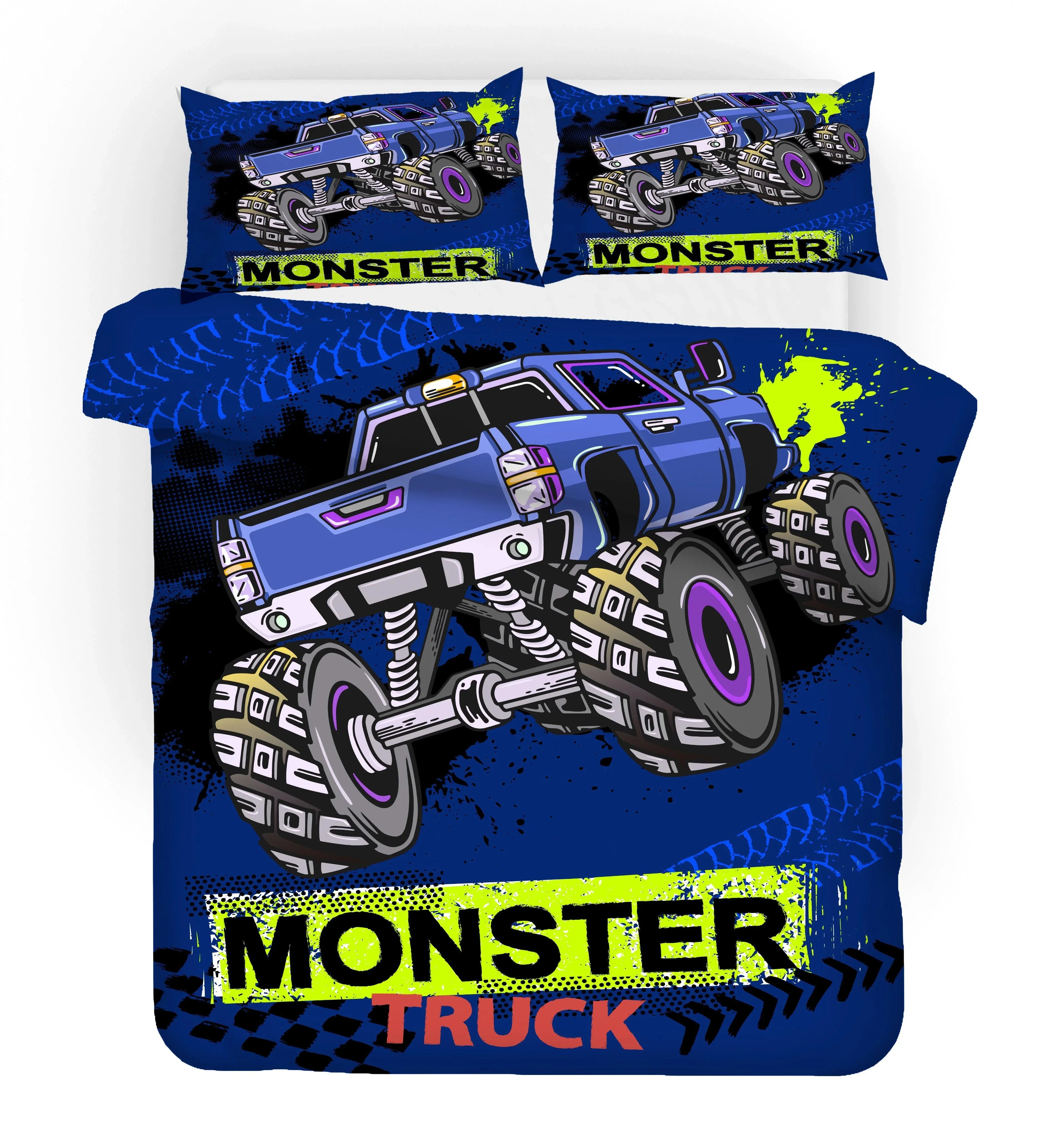 3D Cartoon Monster Truck Quilt Cover Set Bedding Set Duvet Cover Pillowcases WJ 1698- Jess Art Decoration