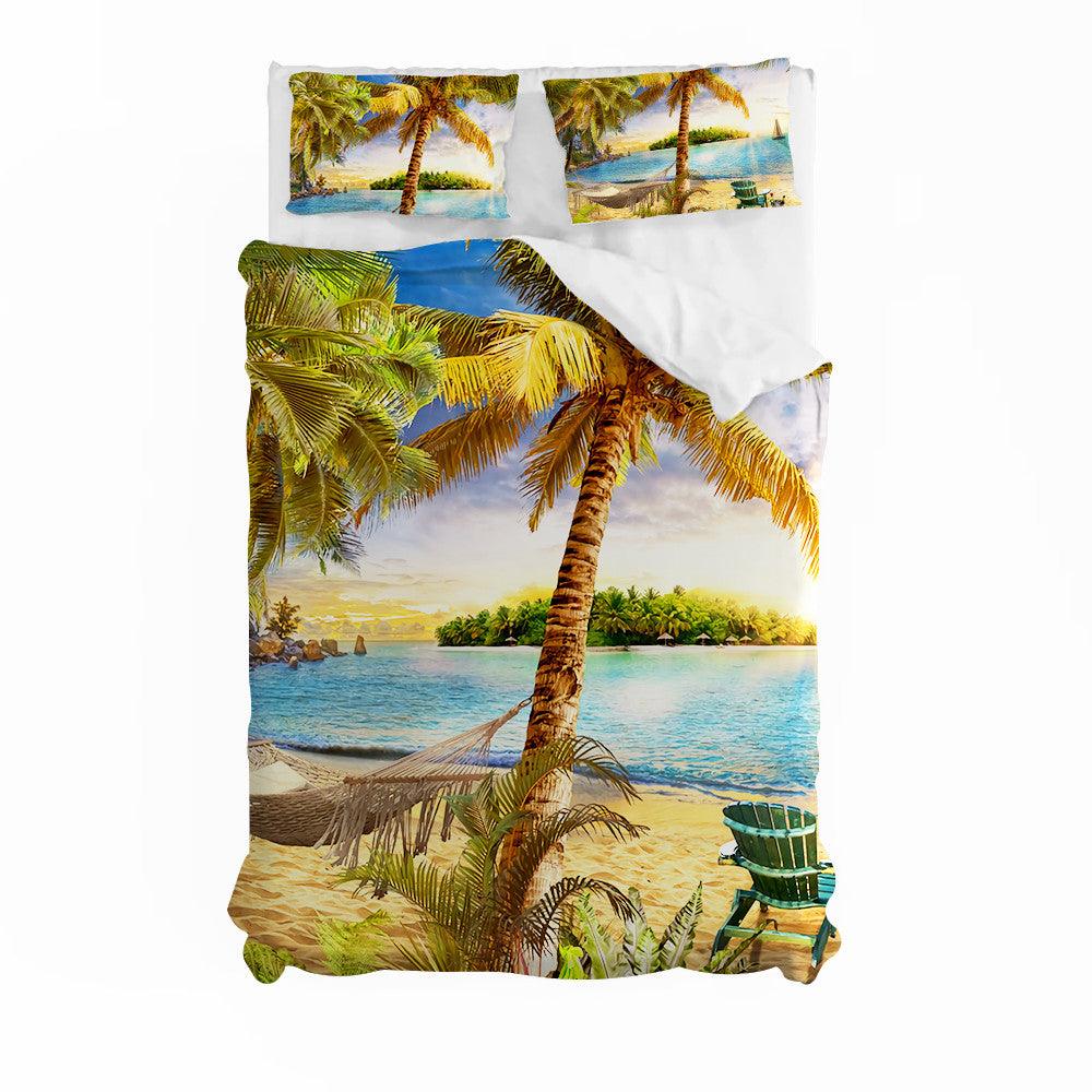 3D Tropical Beach Coconut Tree Quilt Cover Set Bedding Set Duvet Cover Pillowcases 118- Jess Art Decoration