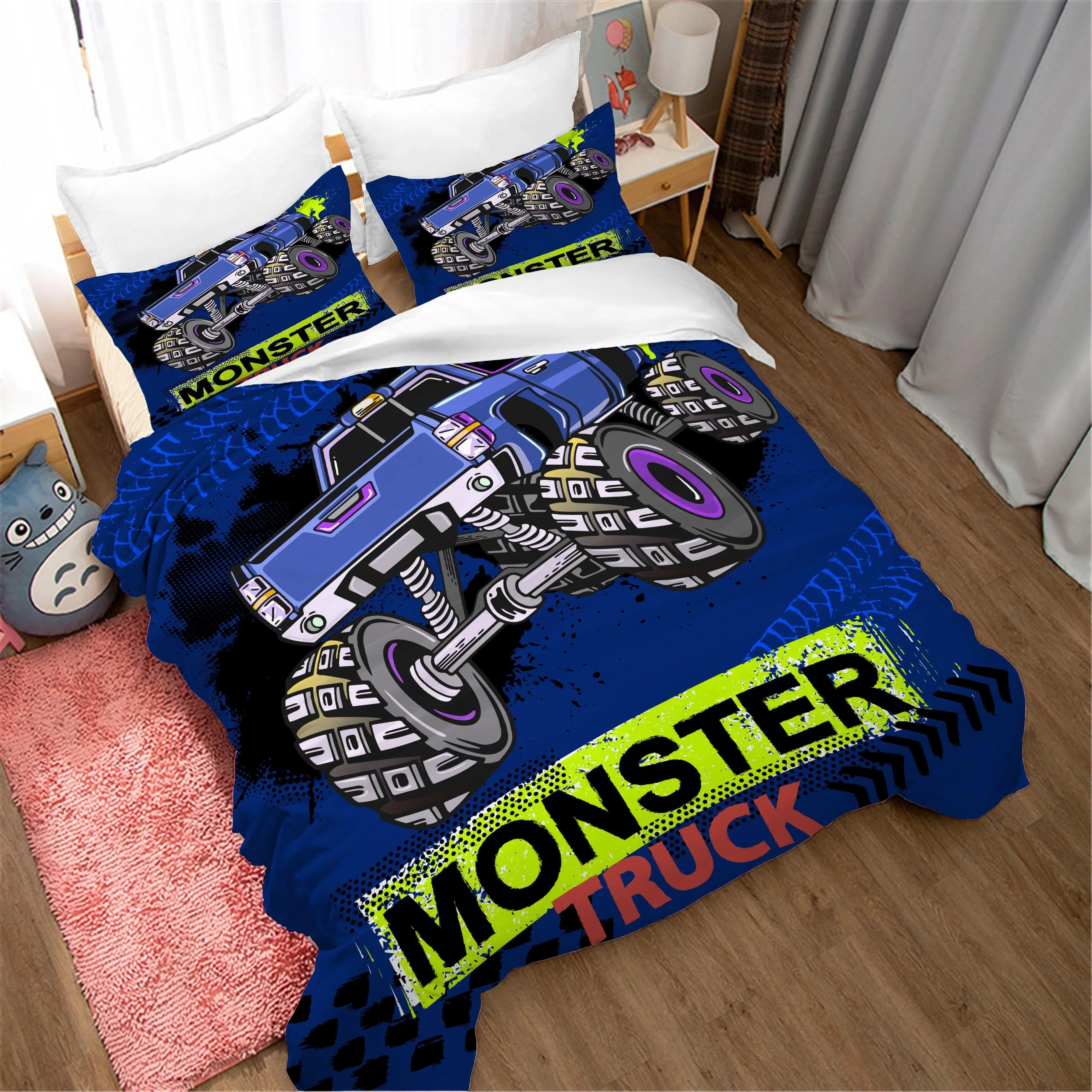 3D Cartoon Monster Truck Quilt Cover Set Bedding Set Duvet Cover Pillowcases WJ 1698- Jess Art Decoration
