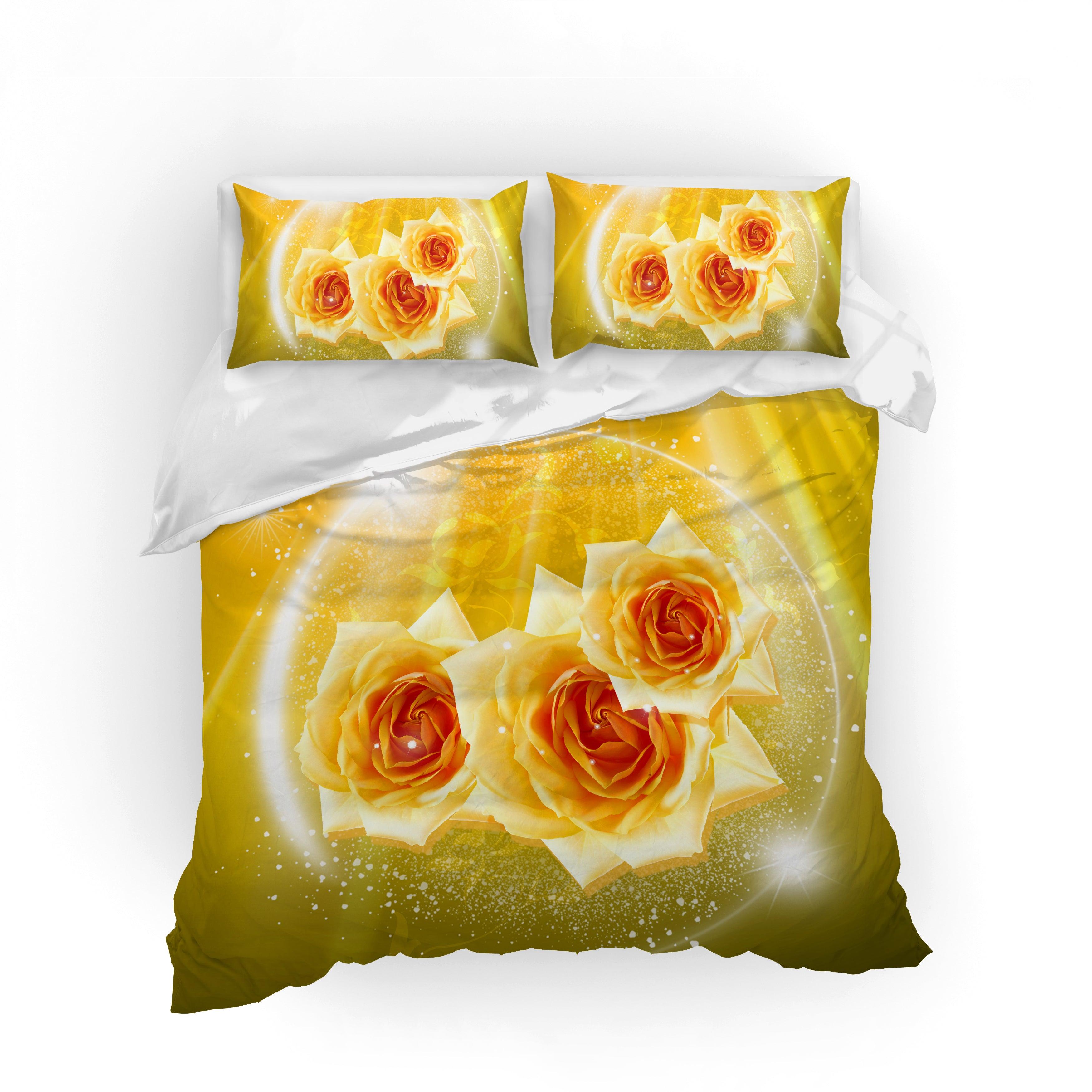 3D Yellow Rose Floral Quilt Cover Set Bedding Set Pillowcases 20- Jess Art Decoration