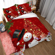 3D Merry Christmas Red Sniwman Christmas Trees Quilt Cover Set Bedding Set Duvet Cover Pillowcases JN 3053- Jess Art Decoration