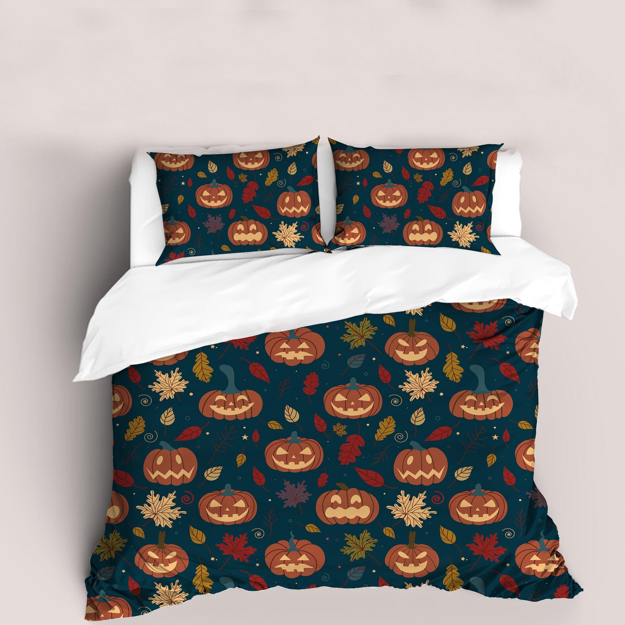 3D Halloween Pumpkin Quilt Cover Set Bedding Set Duvet Cover Pillowcases 74- Jess Art Decoration