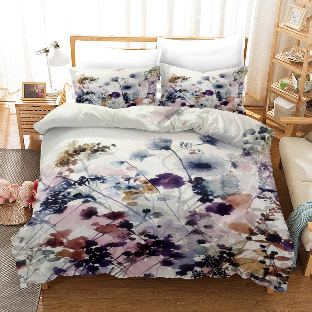3D Watercolor Floral Pattern Quilt Cover Set Bedding Set Duvet Cover Pillowcases 130- Jess Art Decoration