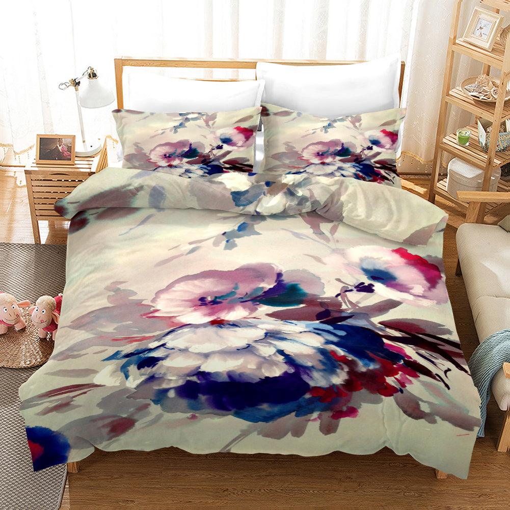 3D Watercolor Floral Pattern Quilt Cover Set Bedding Set Duvet Cover Pillowcases 131- Jess Art Decoration