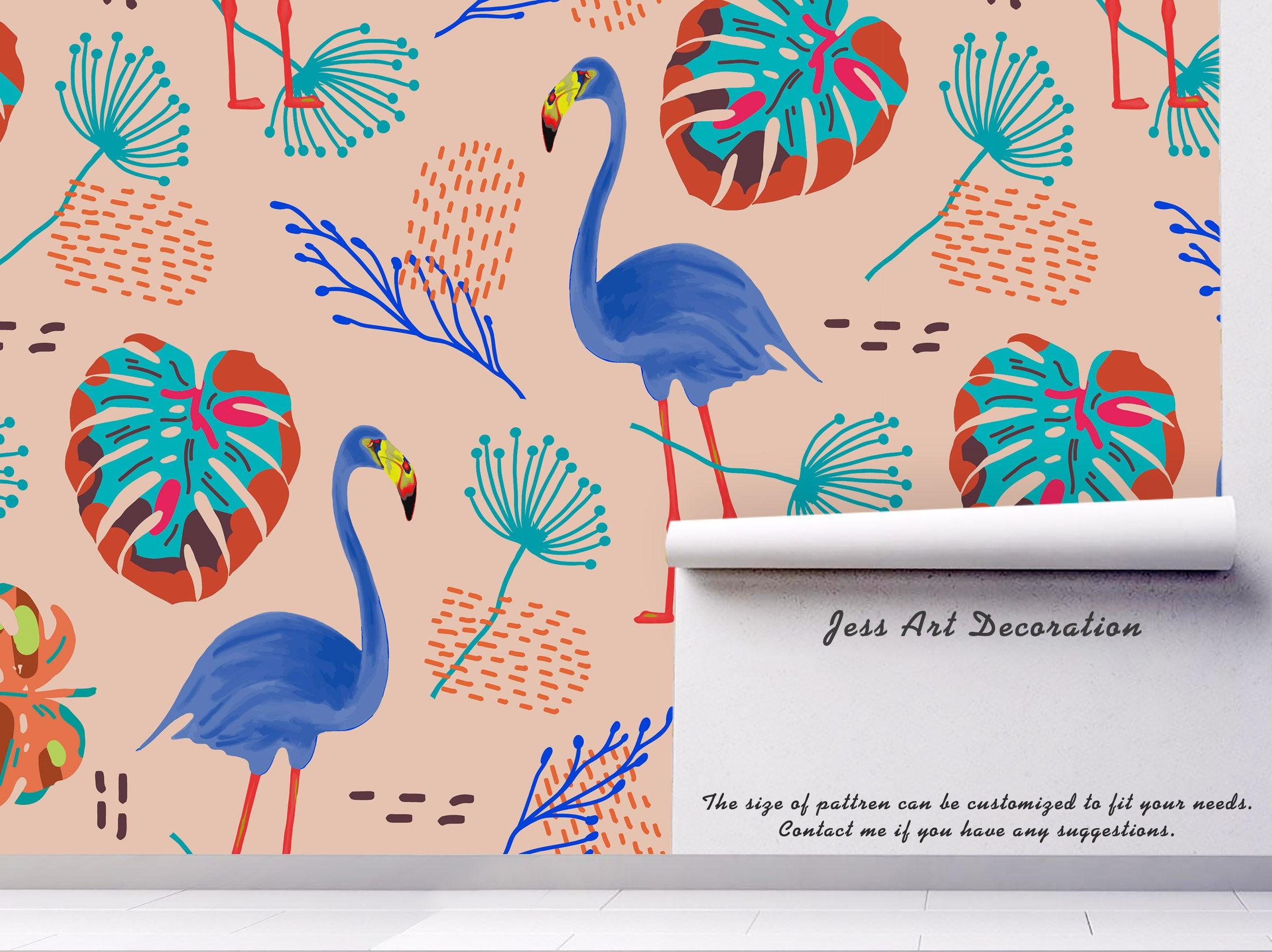3D Tropical Flamingo Palm Leaves Wall Mural Wallpaper 49- Jess Art Decoration