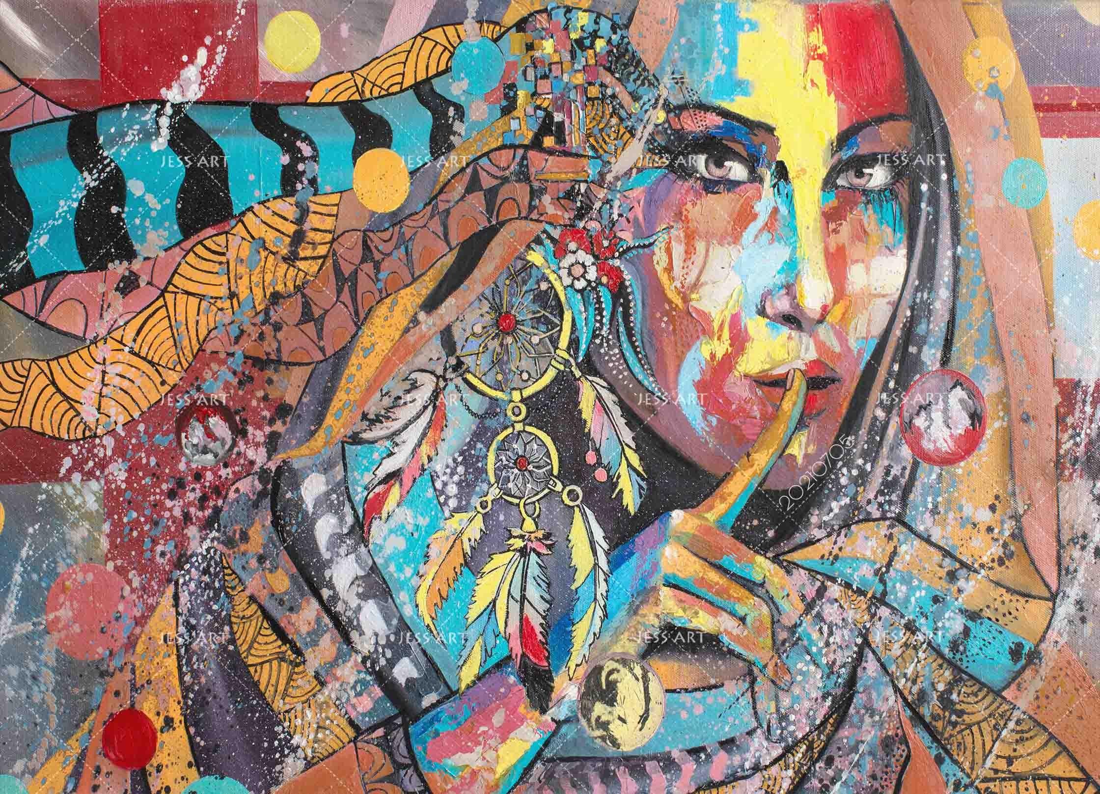 3D Abstract Graffiti Art Woman Wall Mural Wallpaper LQH 49- Jess Art Decoration