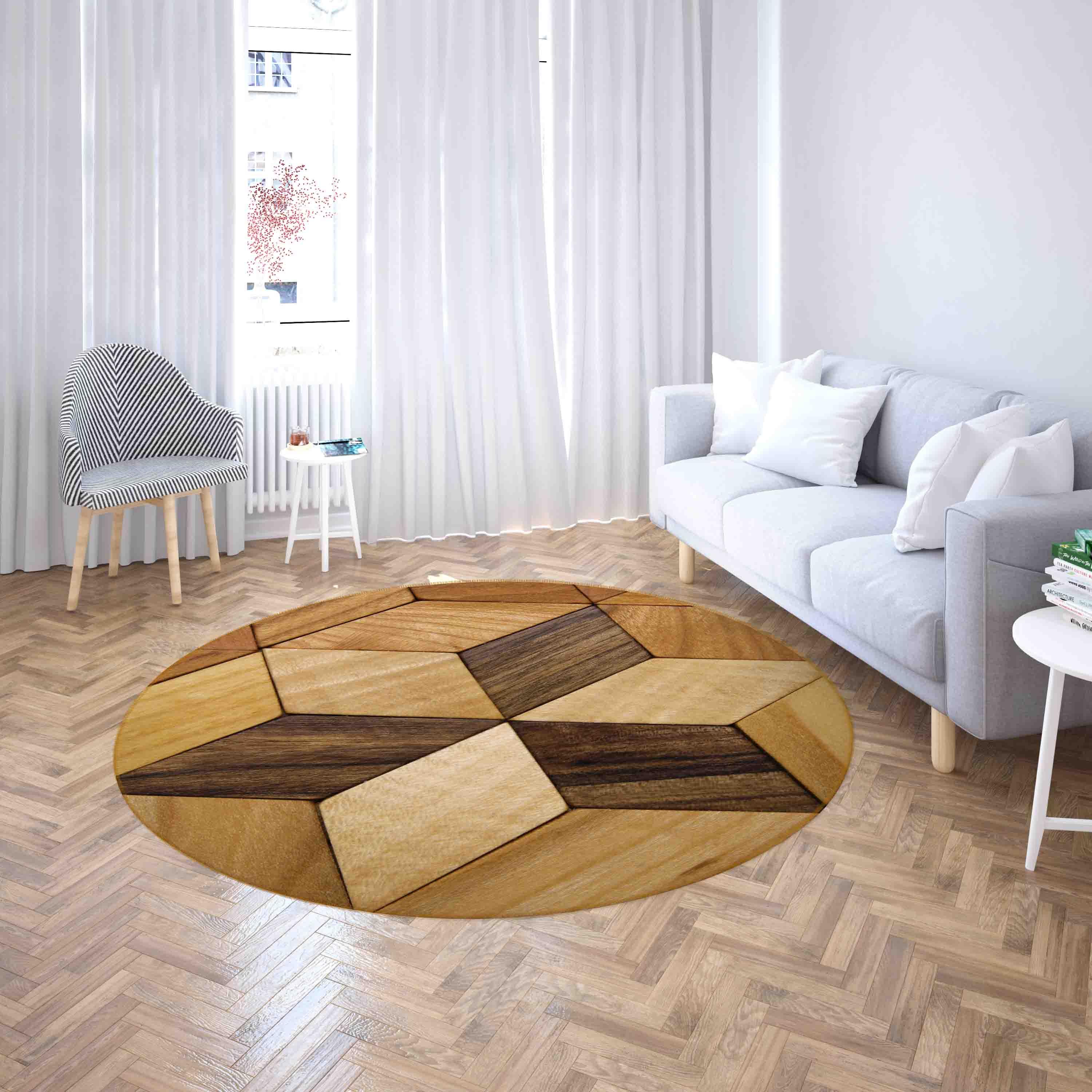 3D Wood Mosaic Texture Non-Slip Round Rug Mat 116- Jess Art Decoration
