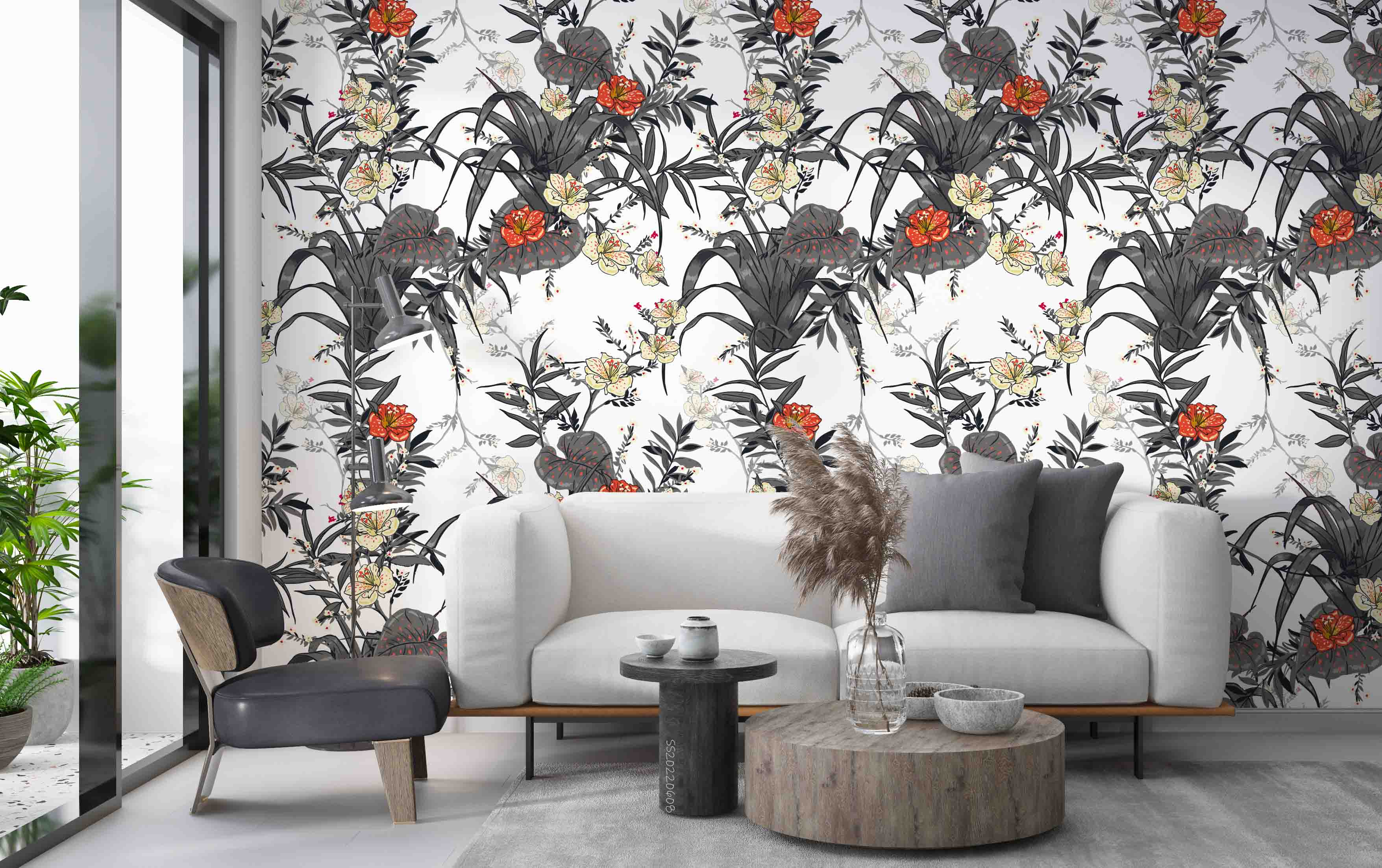 3D Vintage Plant Leaf Floral White Background Wall Mural Wallpaper GD 551- Jess Art Decoration