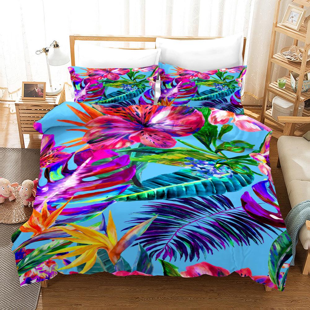 3D Bright-colored Tropical Flowers Quilt Cover Set Bedding Set Pillowcases  32- Jess Art Decoration