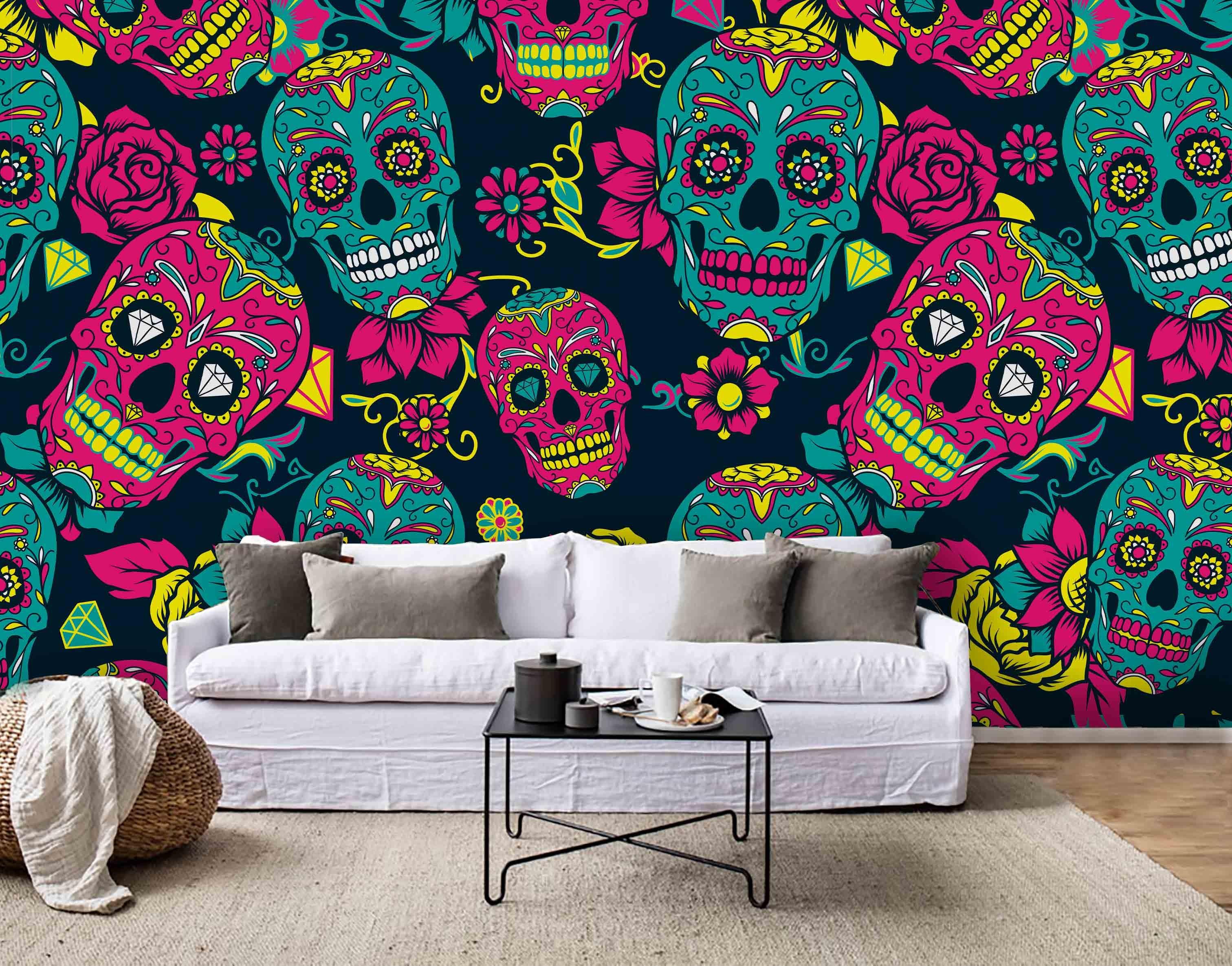 3D Skull Floral Wall Mural Wallpaper 154- Jess Art Decoration