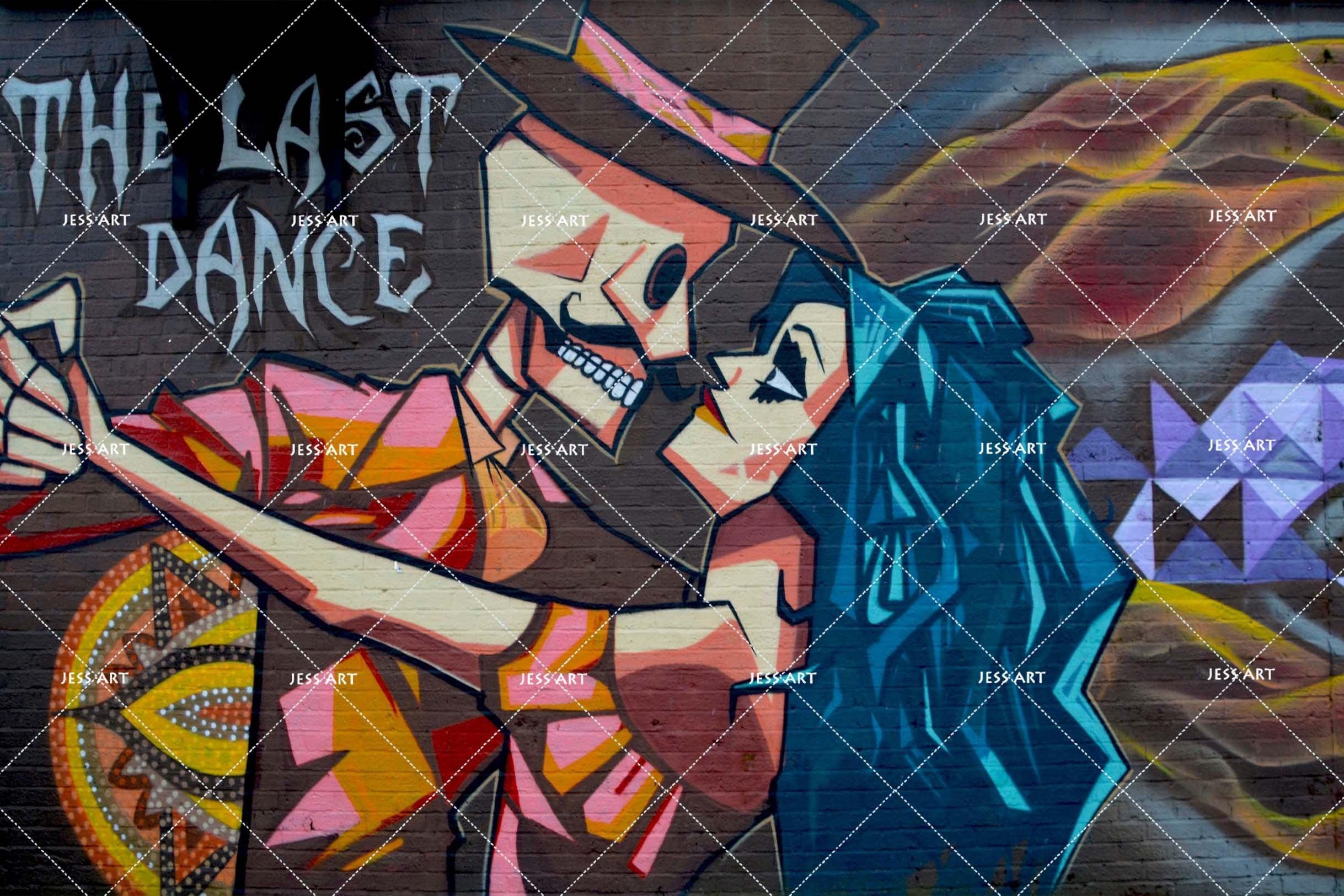 3D Dark Brick Wall Kerbside Graffiti Art Dance Wall Mural Wallpaper ZY D23- Jess Art Decoration