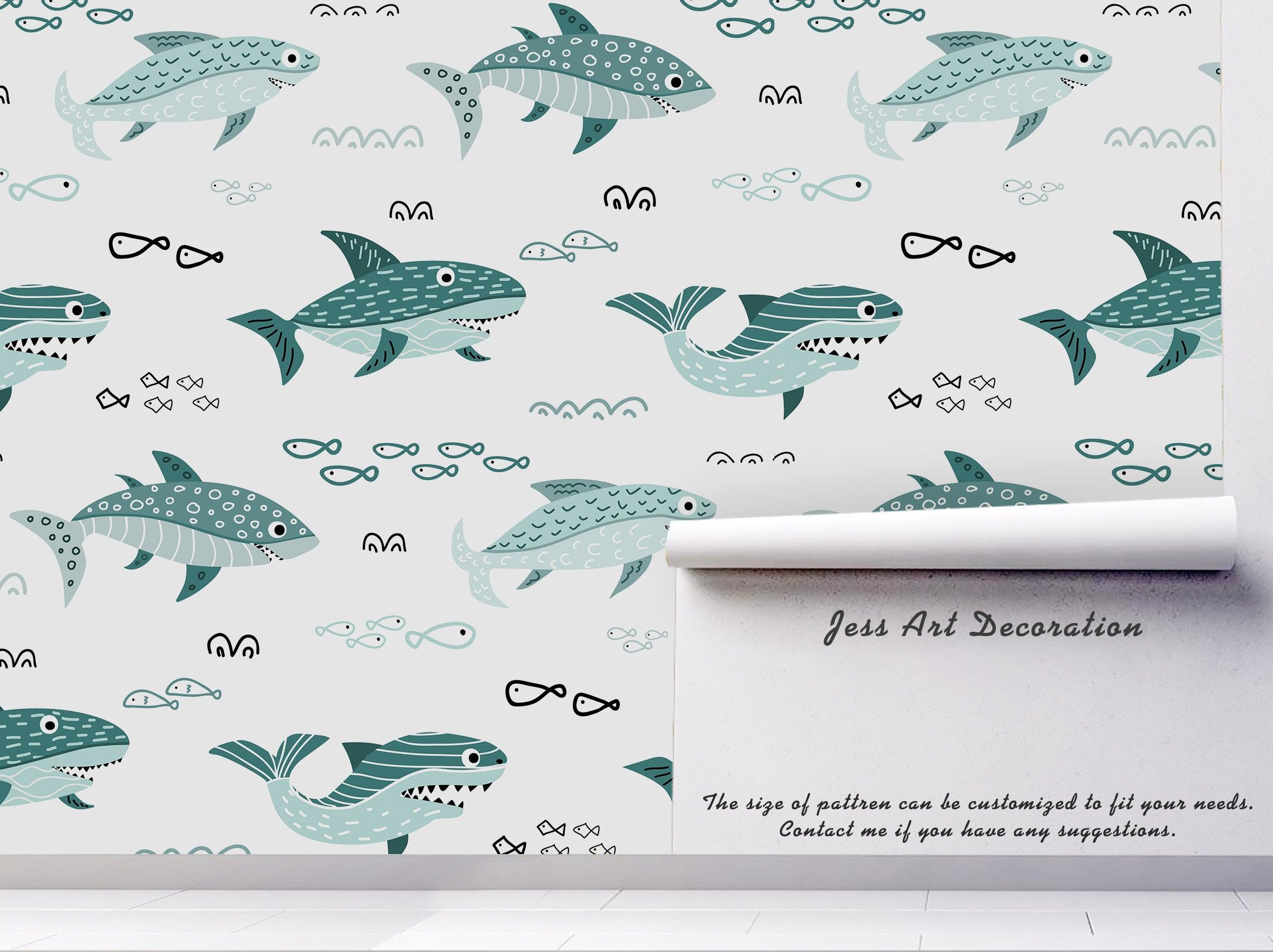 3D Shark Whale Fish Wall Mural Wallpaper 07- Jess Art Decoration