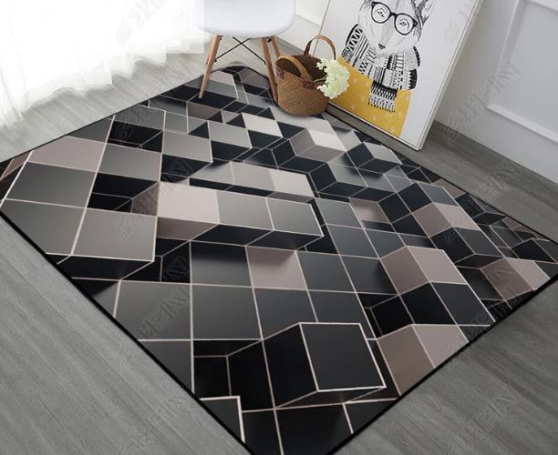 3D Abstract Black Geometric Pattern Wall Non-Slip Rug Mat 269- Jess Art Decoration