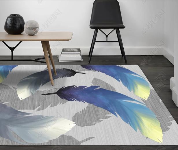 3D Watercolor Feather Blue Non-Slip Rug Mat 269- Jess Art Decoration