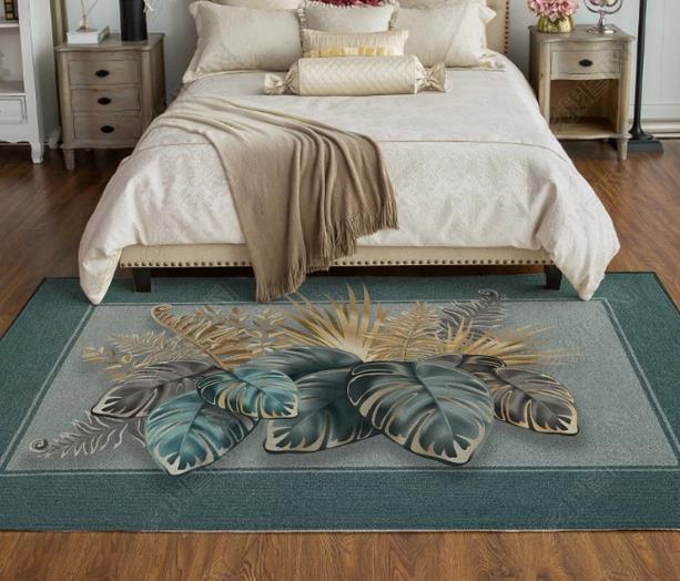 3D Tropical Green Leaves Non-Slip Rug Mat 2- Jess Art Decoration