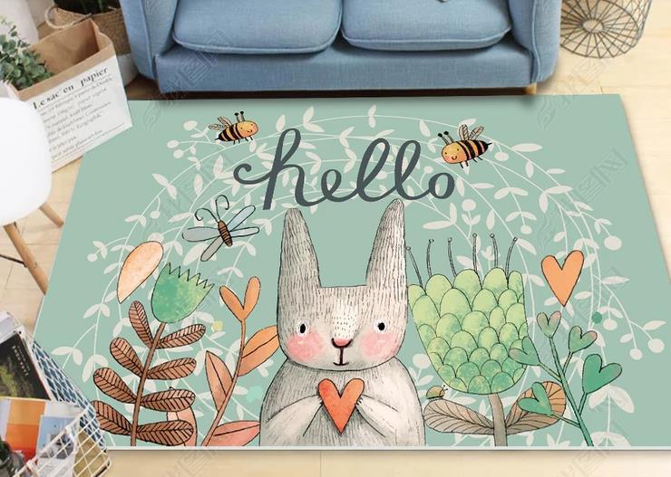 3D Cartoon Rabbit Green Non-Slip Rug Mat 245- Jess Art Decoration