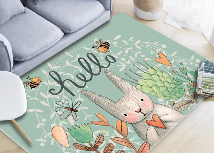 3D Cartoon Rabbit Green Non-Slip Rug Mat 245- Jess Art Decoration