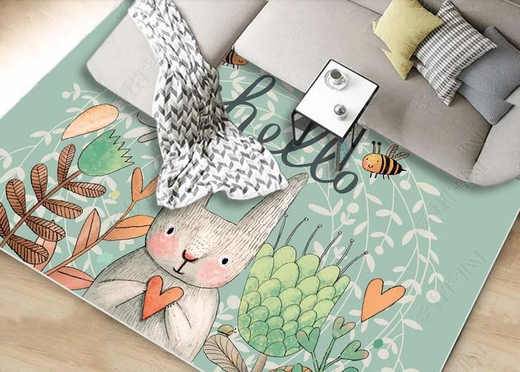 3D Cartoon Rabbit Green Non-Slip Rug Mat 245- Jess Art Decoration