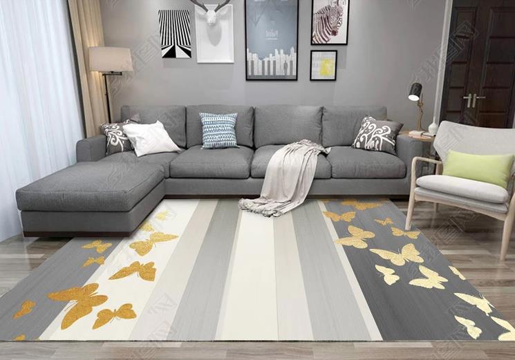 3D Grey Vertical Stripe Golden Butterfly Non-Slip Rug Mat 110- Jess Art Decoration