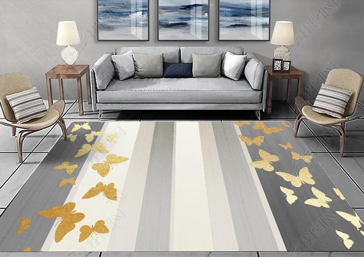 3D Grey Vertical Stripe Golden Butterfly Non-Slip Rug Mat 110- Jess Art Decoration