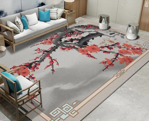 3D Hand Painted Red Plum Blossom Non-Slip Rug Mat 16- Jess Art Decoration