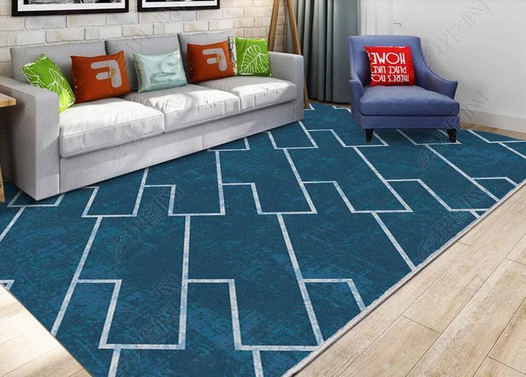 3D Abstract Blue Geometric Line Pattern Non-Slip Rug Mat 9- Jess Art Decoration