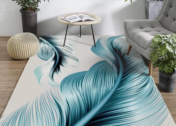 3D Hand Painted Blue Feathers Non-Slip Rug Mat 97- Jess Art Decoration