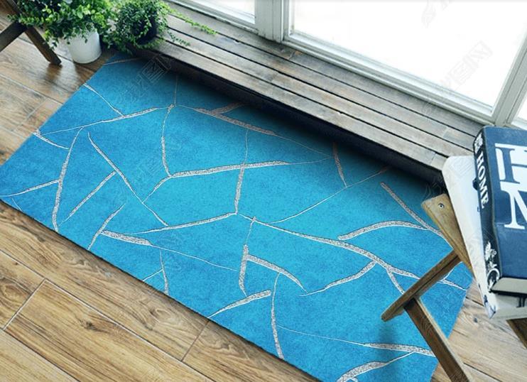 3D Abstract Blue Geometric Pattern Non-Slip Rug Mat 307- Jess Art Decoration