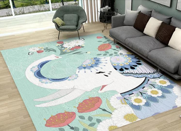 3D Cartoon Elephant Green Non-Slip Rug Mat 245- Jess Art Decoration