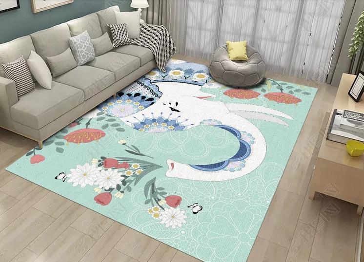 3D Cartoon Elephant Green Non-Slip Rug Mat 245- Jess Art Decoration