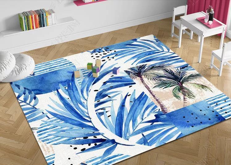 3D Tropical Blue Leaf Pattern Non-Slip Rug Mat 71- Jess Art Decoration