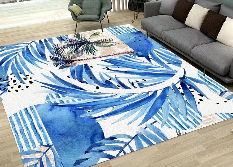 3D Tropical Blue Leaf Pattern Non-Slip Rug Mat 71- Jess Art Decoration