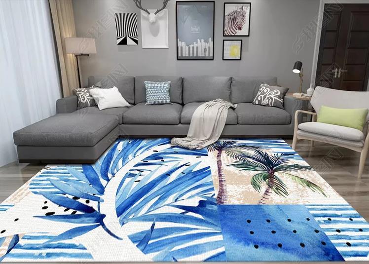 3D Tropical Blue Leaf Pattern Non-Slip Rug Mat 71- Jess Art Decoration