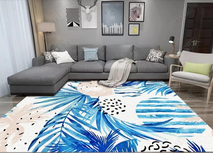 3D Tropical Blue Leaf Pattern Non-Slip Rug Mat 73- Jess Art Decoration