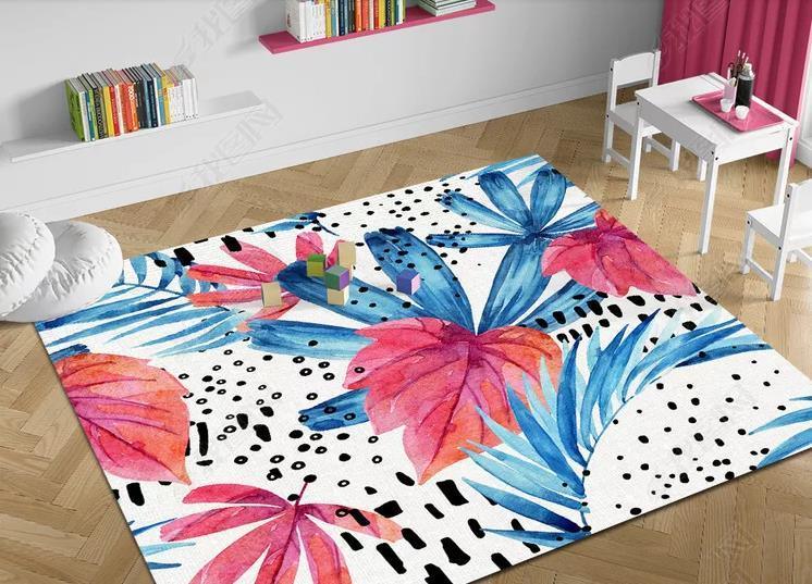 3D Blue Leaf Pattern Non-Slip Rug Mat 58- Jess Art Decoration