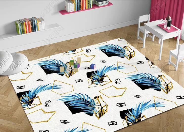 3D Blue Leaf Pattern Non-Slip Rug Mat 59- Jess Art Decoration
