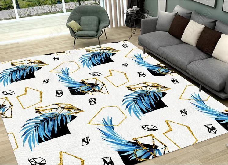 3D Blue Leaf Pattern Non-Slip Rug Mat 59- Jess Art Decoration